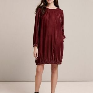 European Culture Brown Velvet Elastic Hem Round Neck Dress Size S‎